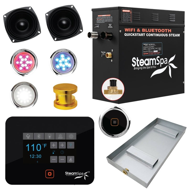 SteamSpa Black Series Bluetooth/WiFi 6kW QuickStart Steam Bath Generator Package
