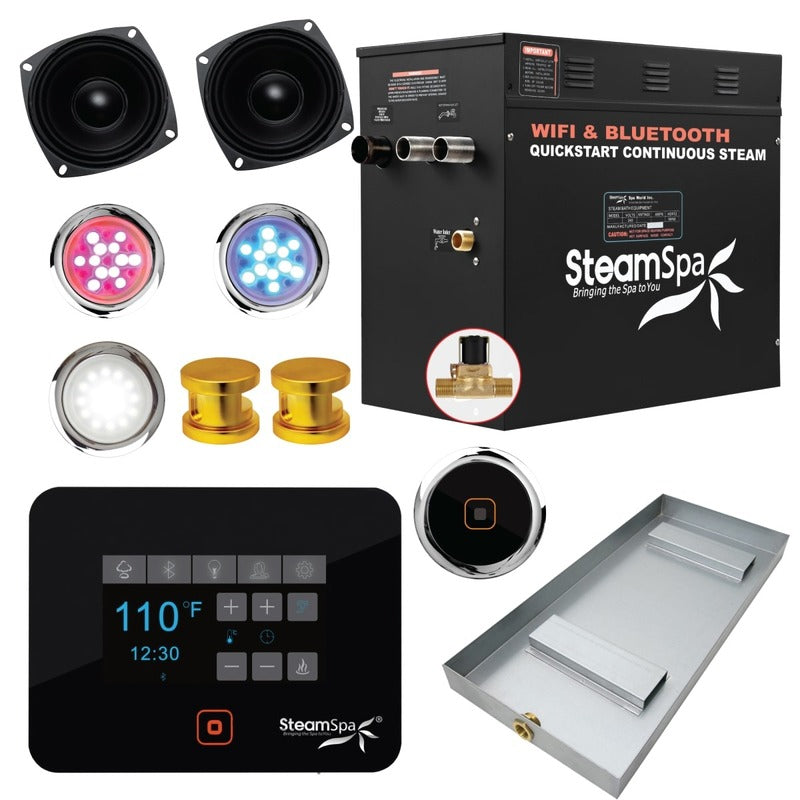 SteamSpa Black Series Bluetooth/WiFi 12kW QuickStart Steam Bath Generator Package