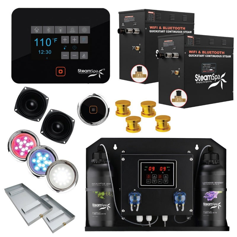 SteamSpa Black Series 2 x 12kW QuickStart Steam Bath Generator Package with Dual Aroma Pump