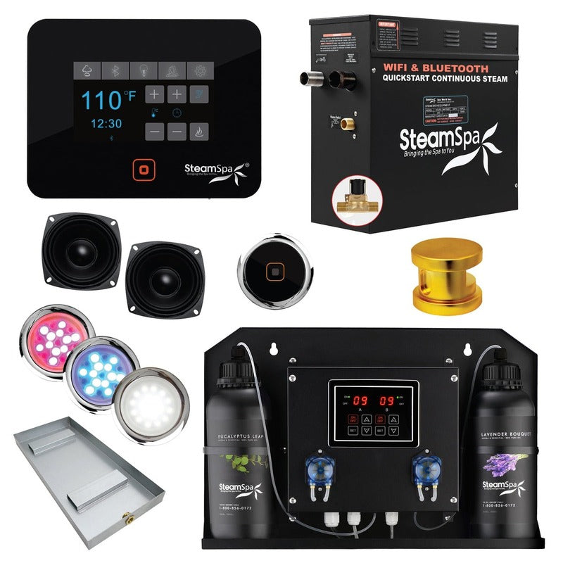 SteamSpa Black Series 7.5kW QuickStart Steam Bath Generator Package with Dual Aroma Pump