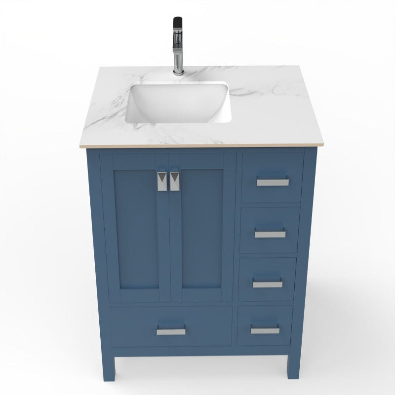 36" Ava Vanity (White / Grey / Blue) Base with White Marble Top - White Left Side Basin