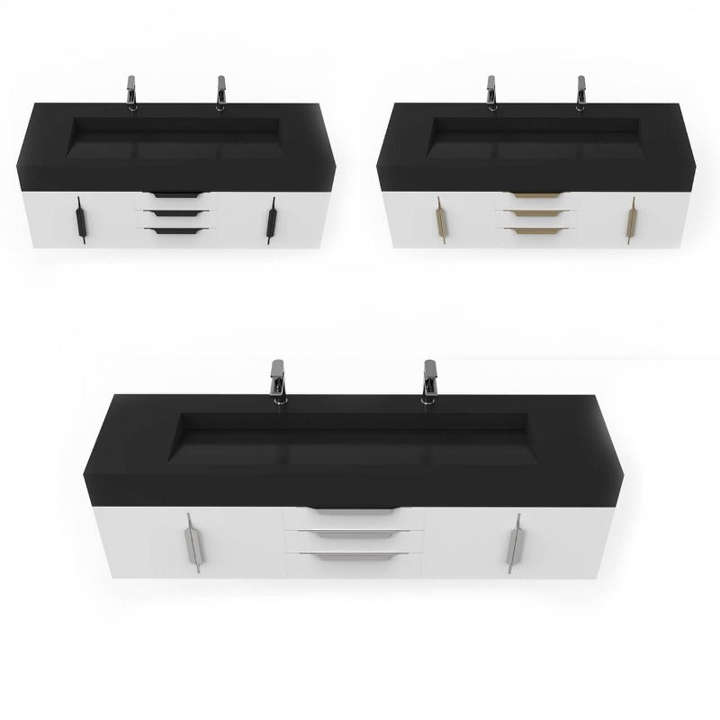 Kern 72" White Vanity Set with ( White / Grey / Black ) Top