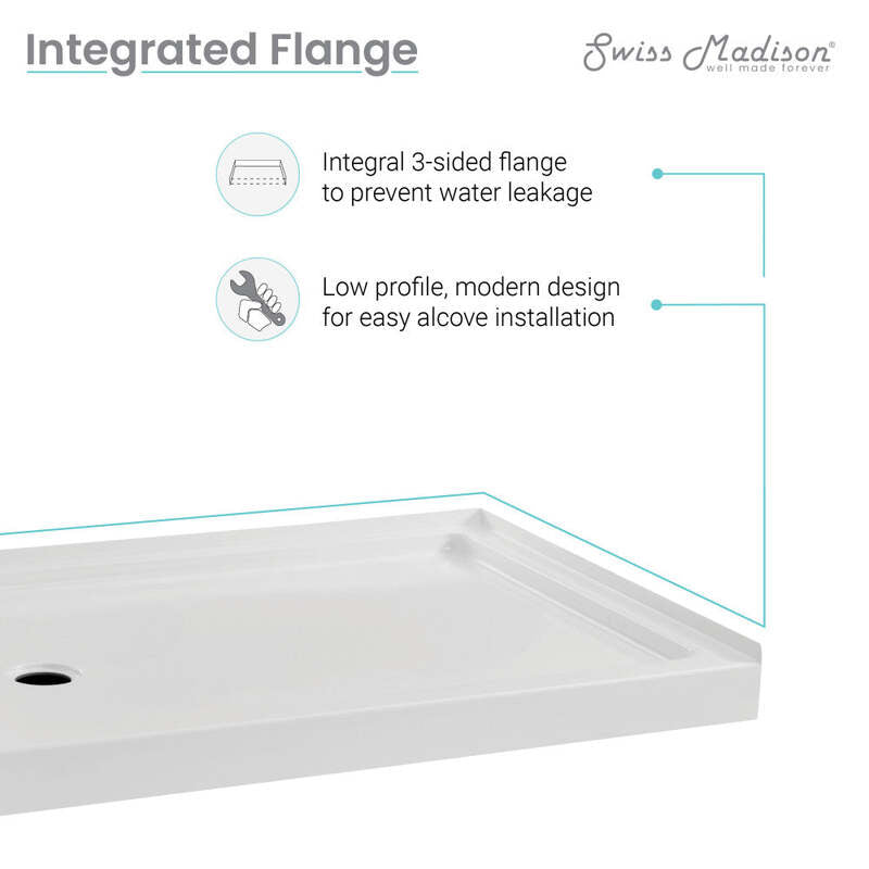 Swiss Madison Carré 48" x 36" Acrylic White, Single-Threshold, Left Drain, Shower Base