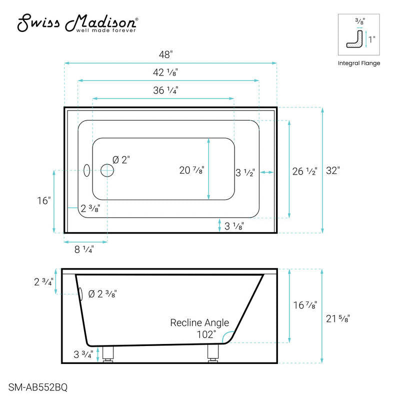 Swiss Madison Voltaire 48" X 32" Left-Hand Drain Alcove Bathtub with Apron in Bisque