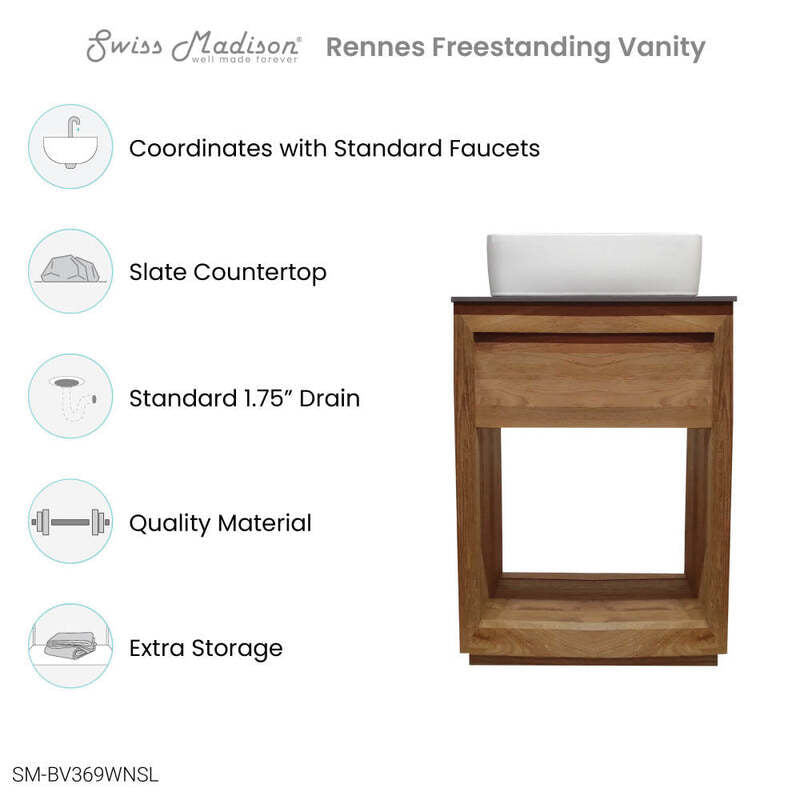 Swiss Madison Rennes 24" Reclaimed Wood Vanity in Walnut with Slate Countertop and Single Hole Vessel Sink