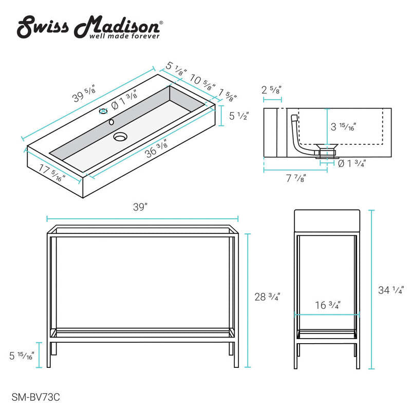Swiss Madison Pierre 40 Single, Freestanding, Open Shelf, Chrome Metal Frame Bathroom Vanity