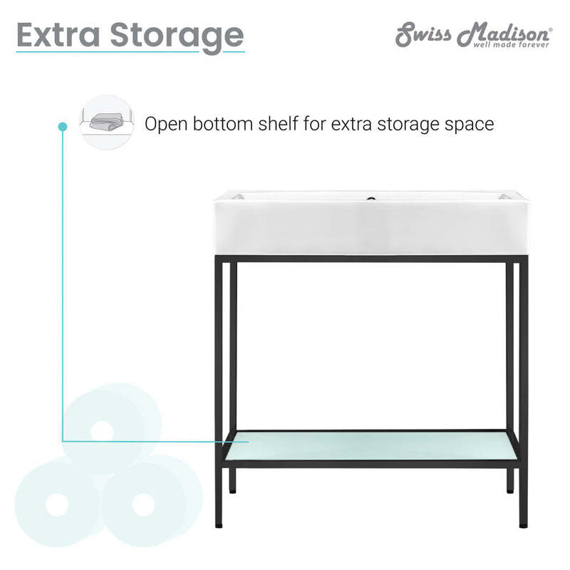 Swiss Madison Pierre 32 Single, Freestanding, Open Shelf, Matte Black Metal Frame Bathroom Vanity