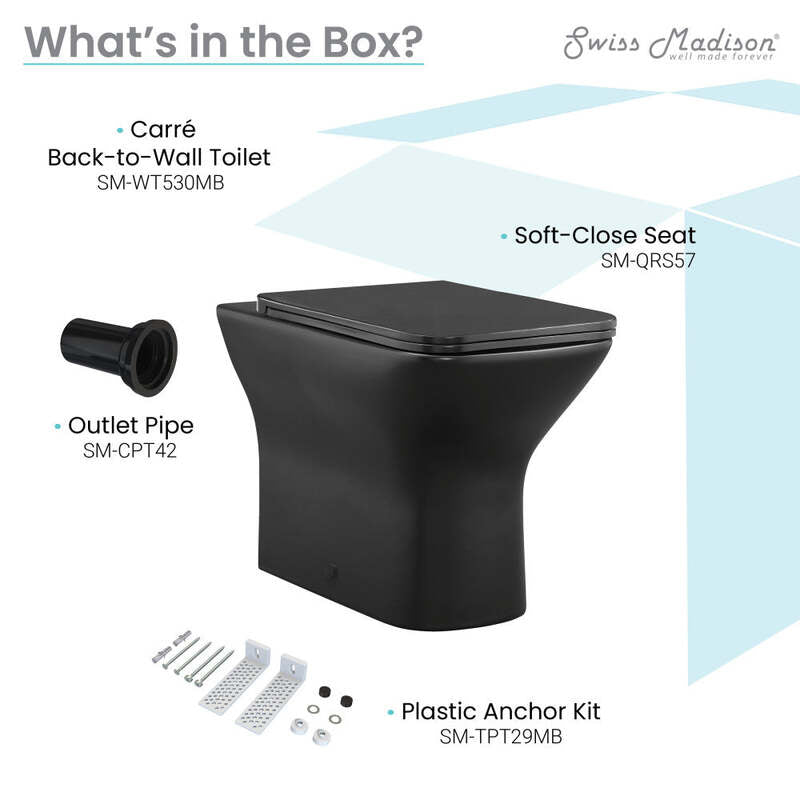 Swiss Madison Carré Back-to-Wall Elongated Toilet Bowl in Matte Black