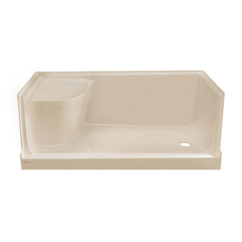 Swiss Madison Aquatique 60 X 32 Single Threshold Shower Base With Right Hand Drain and Integral Left Hand Seat in Biscuit