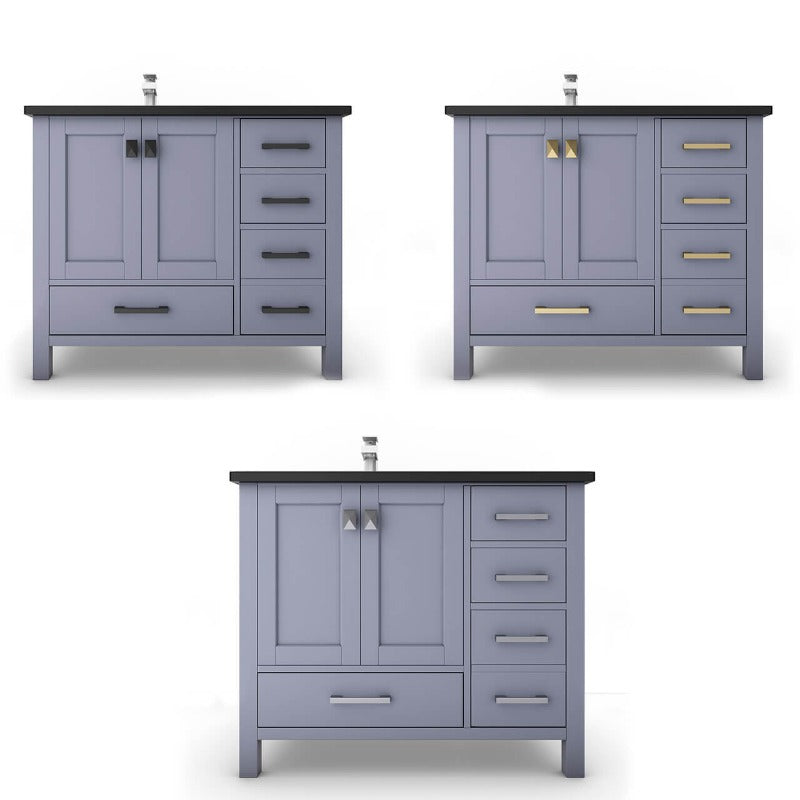 Ava 36" (White / Grey / Blue ) Vanity Set with White and Black Top