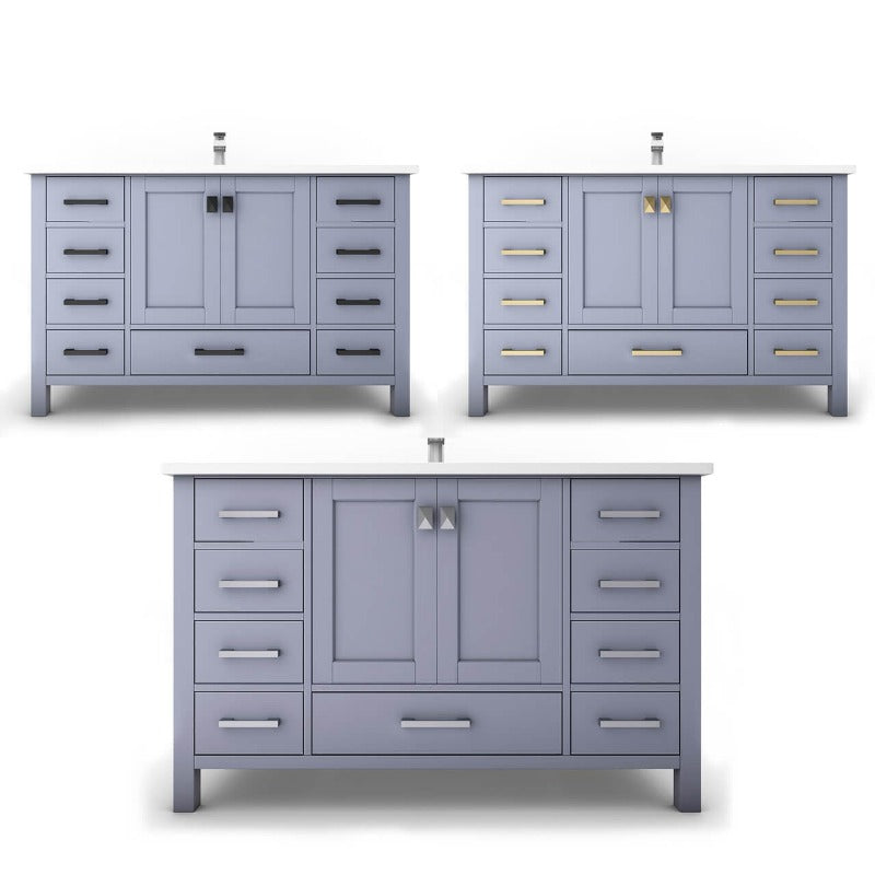 Ava 48" ( White / Grey / Blue ) Vanity Set with White And Black Top