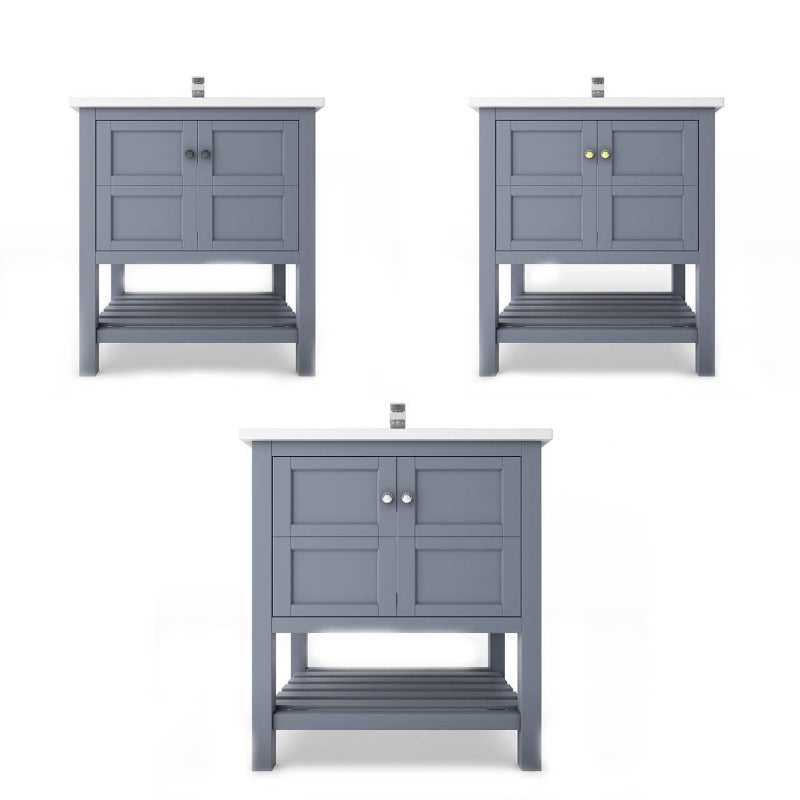 Gloria 30" (White / Grey ) Vanity Set With White And Black Top