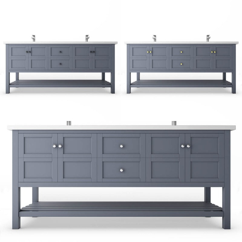 Gloria 72" ( White / Grey ) Vanity Set With White And Black Top