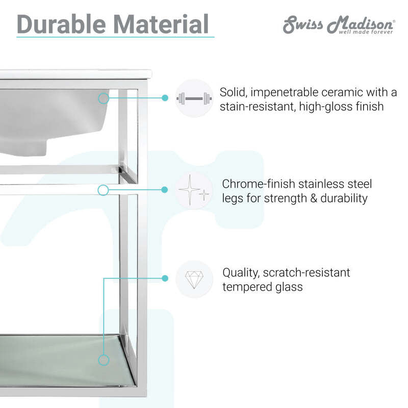 Swiss Madison Pierre 24 Single, Open Shelf, Chrome Metal Frame Bathroom Vanity