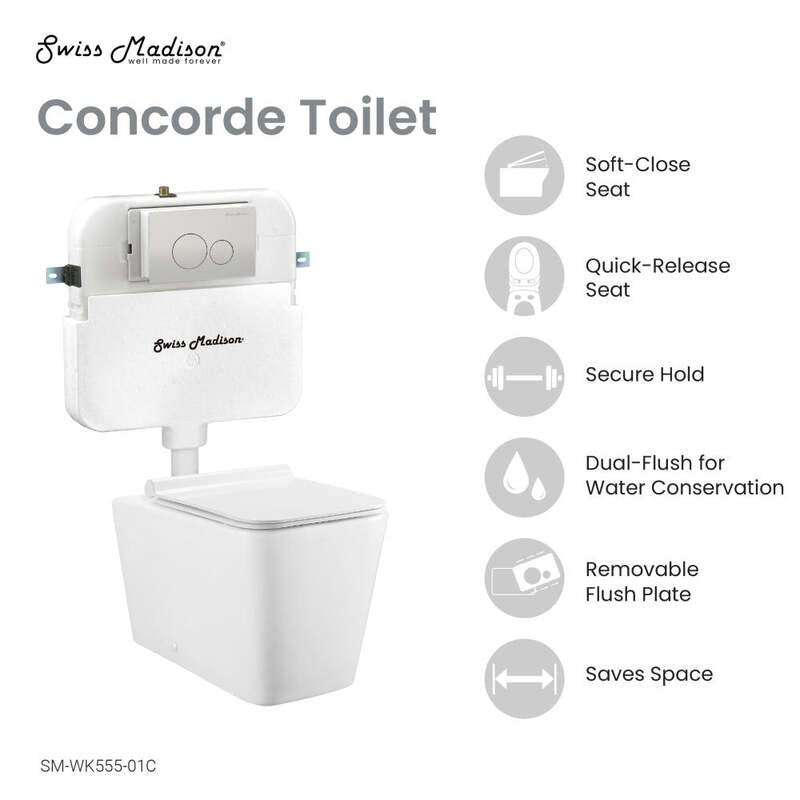 Swiss Madison Concorde Back to Wall Concealed Tank Toilet Bowl Bundle in Glossy White