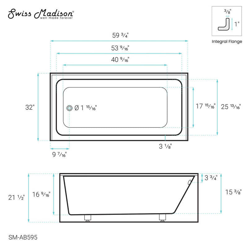 Swiss Madison Voltaire 60" X 32" Left-Hand Drain Alcove Bathtub with Apron