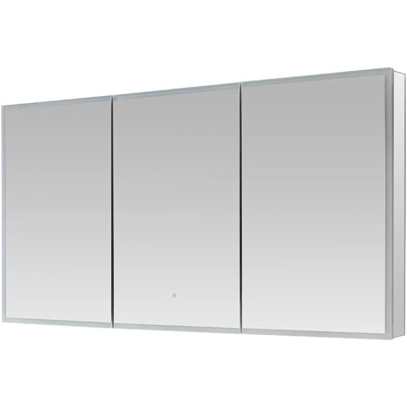 Edge Royale Side Bathroom Cabinet, Tall Full Length LED Lighted Medicine Cabinet, Defogger and Flip Out Lighted 3X Makeup Mirror, Electrical Outlets.