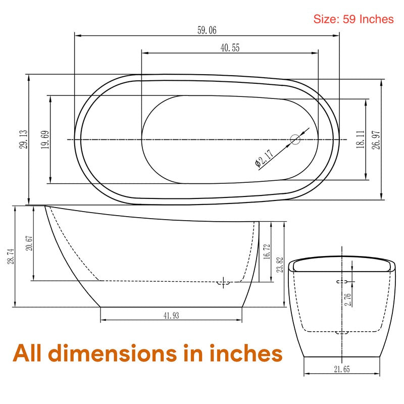 Heatgene Acrylic Freestanding Soaking Bathtub, UPC Certified, Drain & Overflow Assembly Included in White HG416