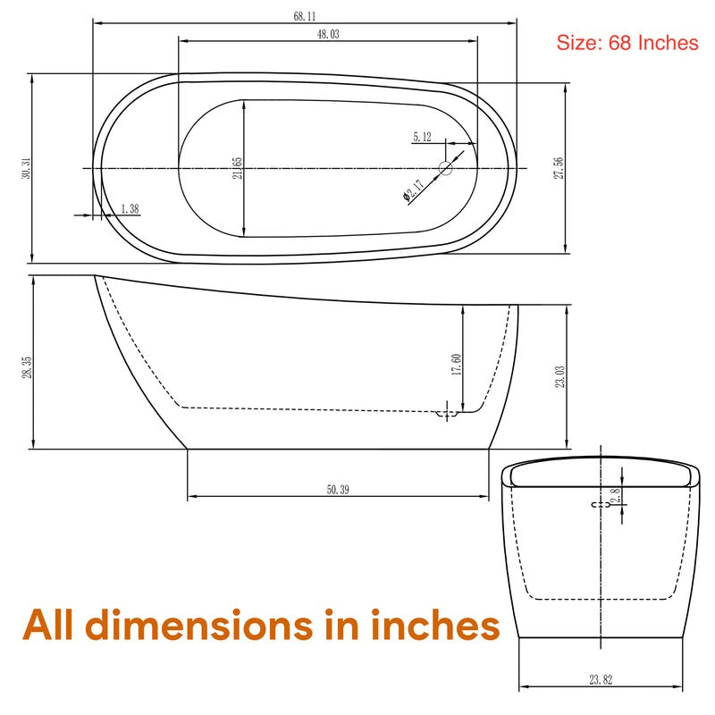Heatgene Acrylic Freestanding Soaking Bathtub, UPC Certified, Drain & Overflow Assembly Included in White HG416