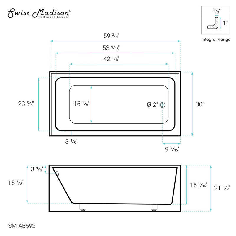 Swiss Madison Voltaire 60" X 30" Right-Hand Drain Alcove Bathtub with Apron