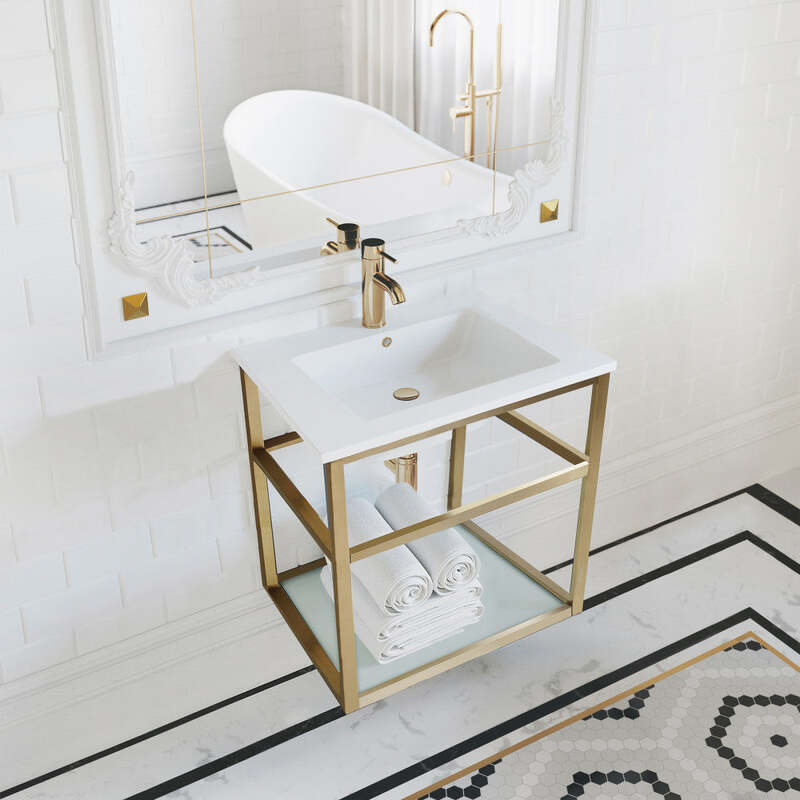 Swiss Madison Pierre 24 Single, Open Shelf, Gold Metal Frame Bathroom Vanity