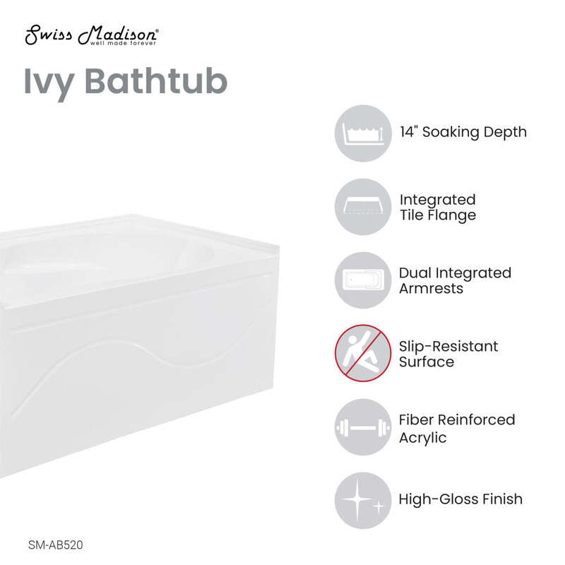 Swiss Madison Ivy 54'' x 30" Bathtub with Apron Left Hand Drain in White
