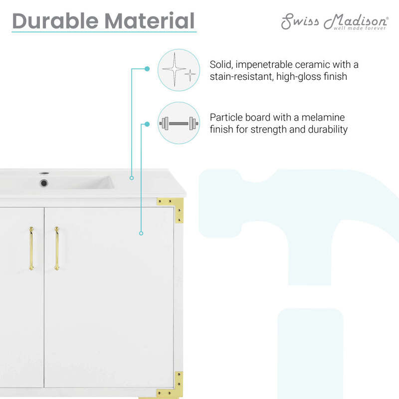 Swiss Madison Voltaire 36" Single, Bathroom Vanity in White with Gold Hardware