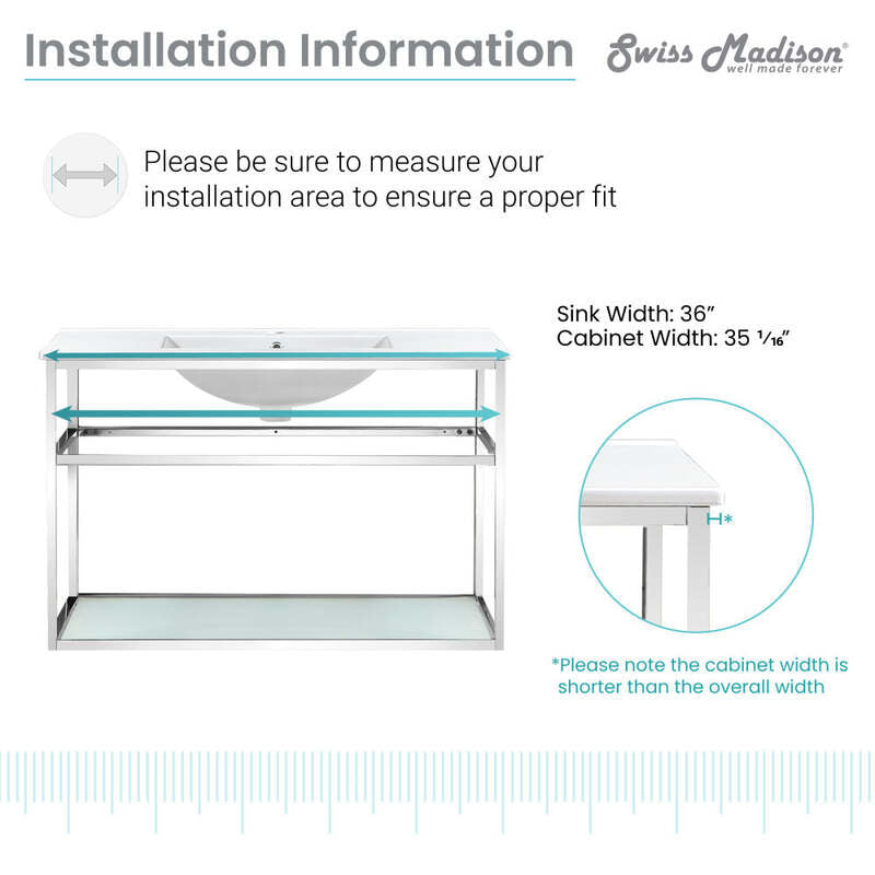 Swiss Madison Pierre 36 Single, Open Shelf, Chrome Metal Frame Bathroom Vanity