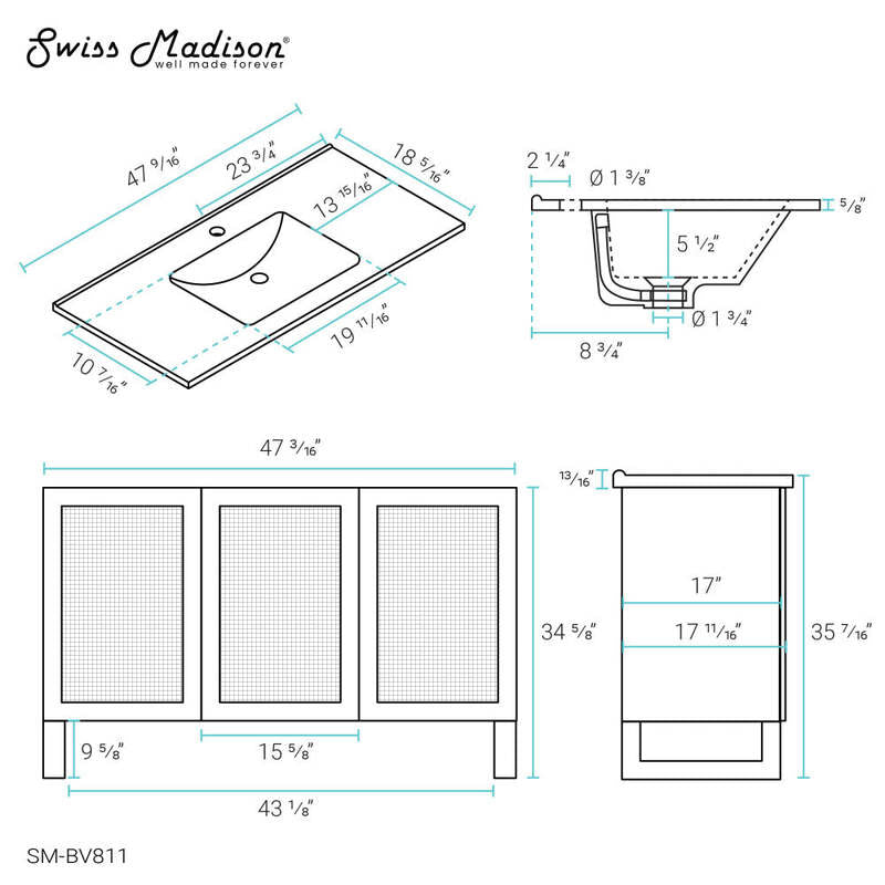 Swiss Madison Arles 48" Single, Bathroom Vanity in Honey