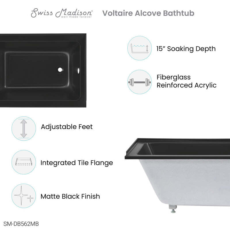 Swiss Madison Voltaire 48" X 32" Right-Hand Drain Alcove Bathtub in Matte Black