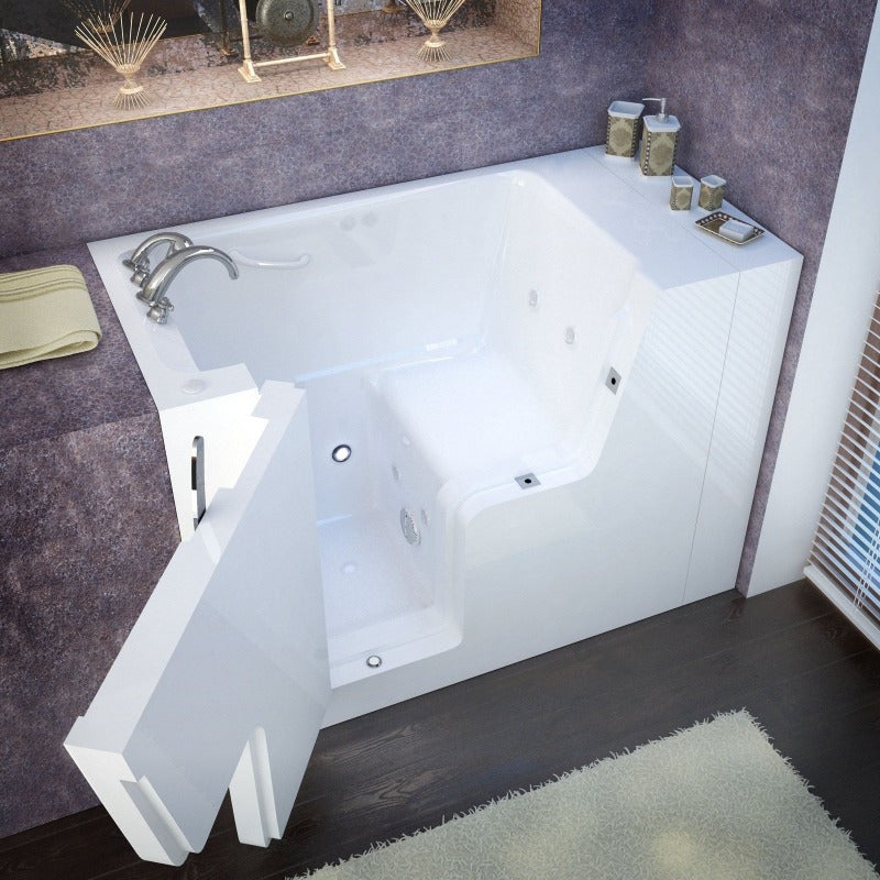 MediTub - 2953WCA Series Wheel Chair Accessible 29 x 53 Left Drain White Whirlpool Jetted Wheelchair Accessible Bathtub