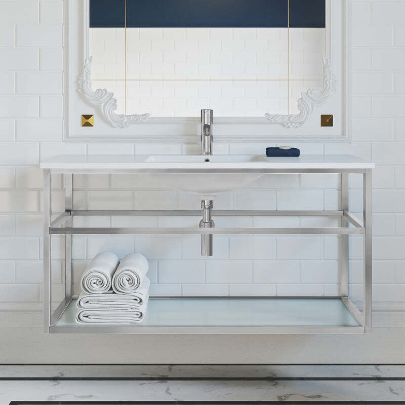 Swiss Madison Pierre 48 Single, Open Shelf, Chrome Metal Frame Bathroom Vanity