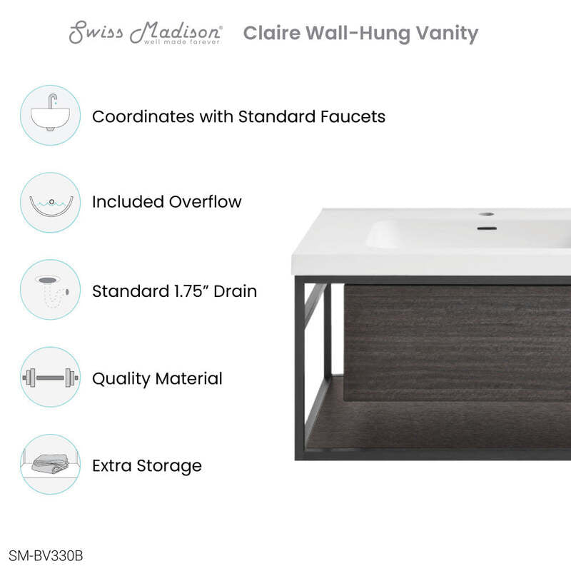 Swiss Madison Claire 30" Wall-hung Vanity in Black