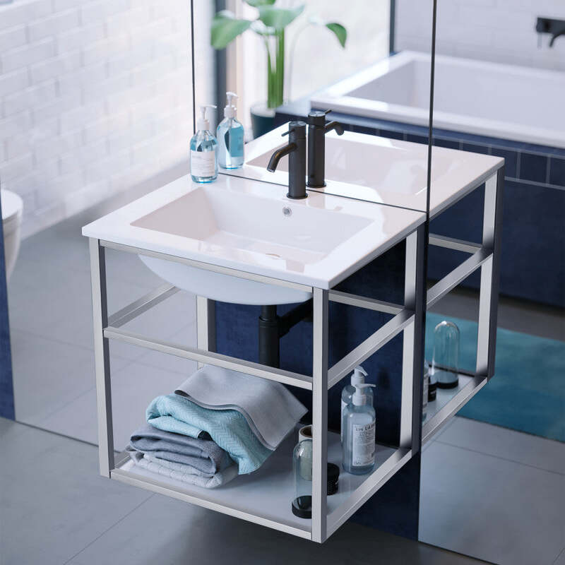 Swiss Madison Pierre 24 Single, Open Shelf, Chrome Metal Frame Bathroom Vanity