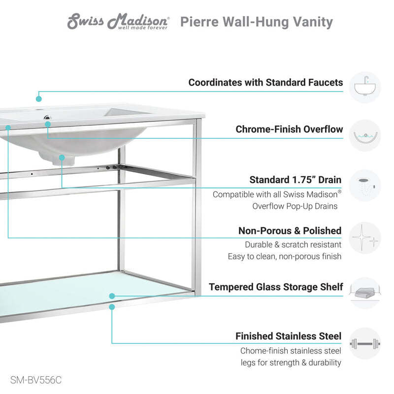 Swiss Madison Pierre 30 Single, Open Shelf, Chrome Metal Frame Bathroom Vanity