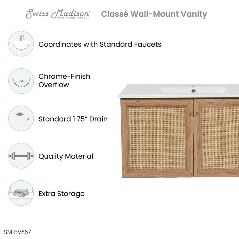 Swiss Madison Classé 36" Wall-Mounted Bathroom Vanity in Oak