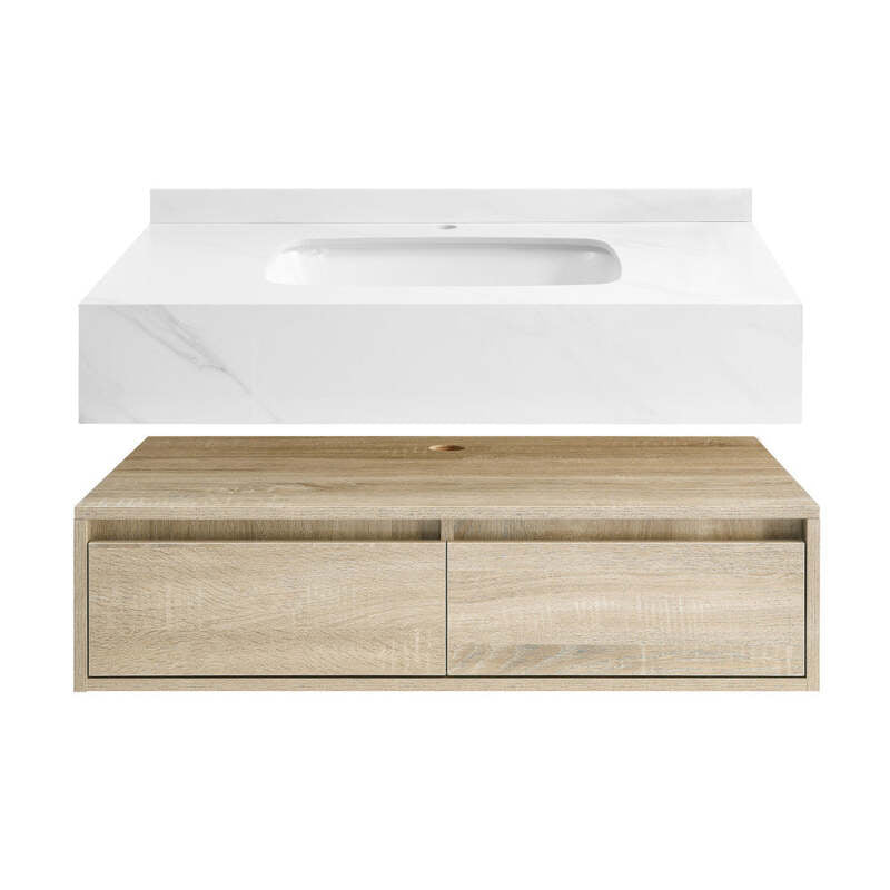 Swiss Madison Avancer 36" Wall-Mounted Bathroom Vanity in Calacatta and White Oak