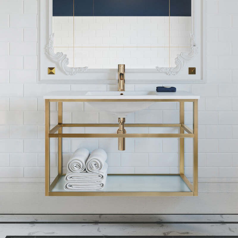 Swiss Madison Pierre 36 Single, Open Shelf, Gold Metal Frame Bathroom Vanity