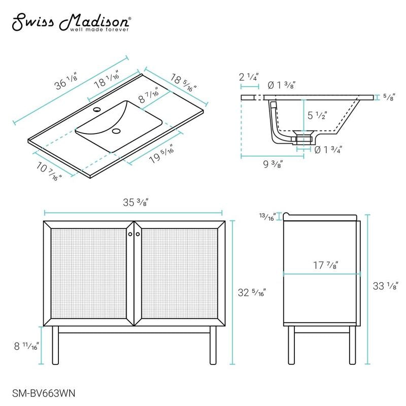Swiss Madison Classé 36" Bathroom Vanity in Dark Walnut