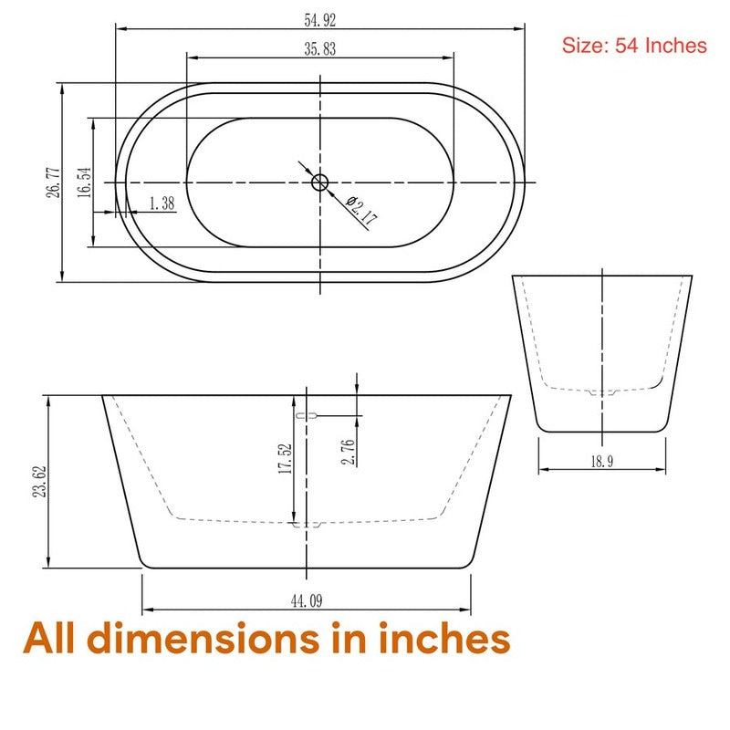 Heatgene Freestanding Soaking Tub UPC Certified Drain & Overflow Assembly Included HG476