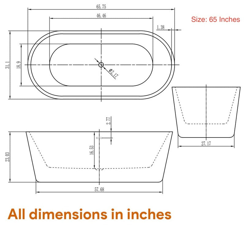 Heatgene Freestanding Soaking Tub UPC Certified Drain & Overflow Assembly Included HG476