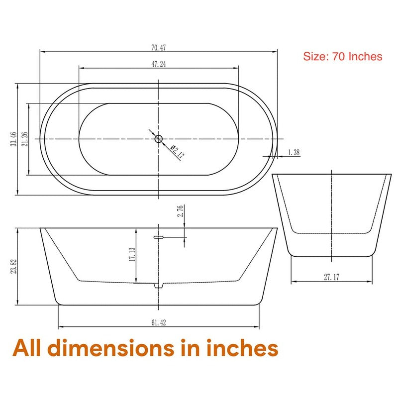 Heatgene Freestanding Soaking Tub UPC Certified Drain & Overflow Assembly Included HG476
