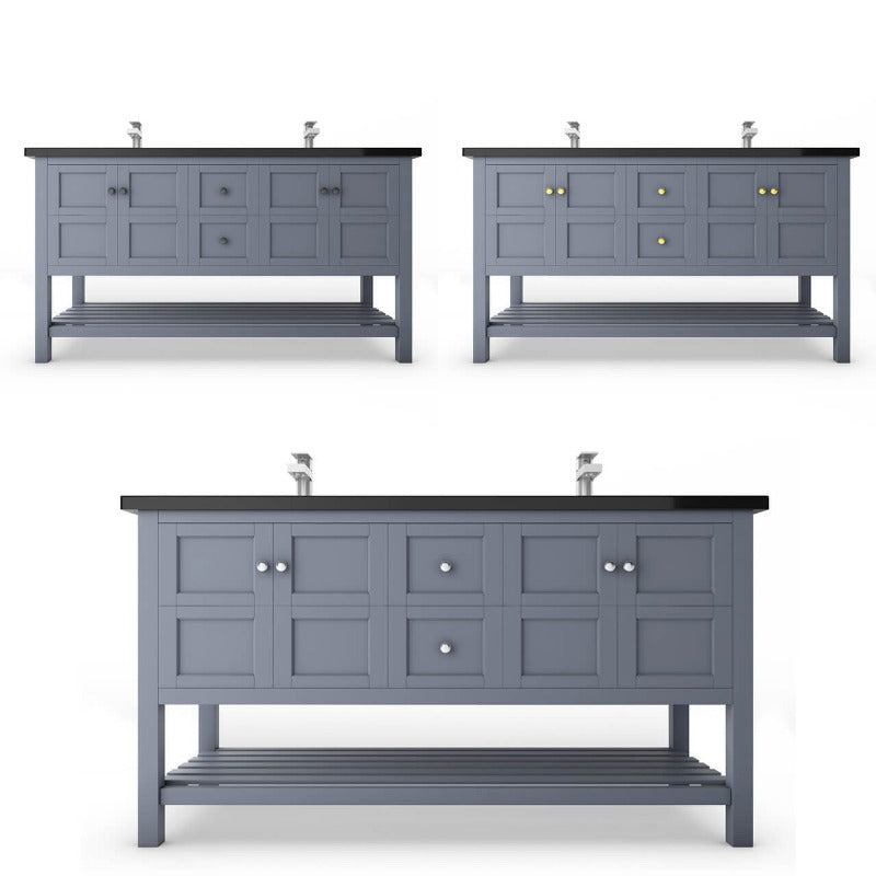 Gloria 60" ( White / Grey ) Vanity Set With White And Black Top