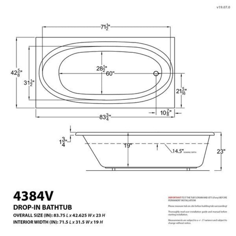 ATLANTIS WHIRLPOOLS Vogue 43 x 84 Rectangular Soaking Bathtub