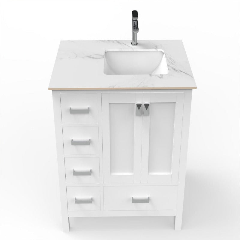 36" Ava Vanity (White / Grey / Blue) Base with White Marble Top - White Right Side Basin