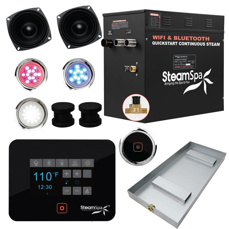SteamSpa Black Series Bluetooth/WiFi 12kW QuickStart Steam Bath Generator Package