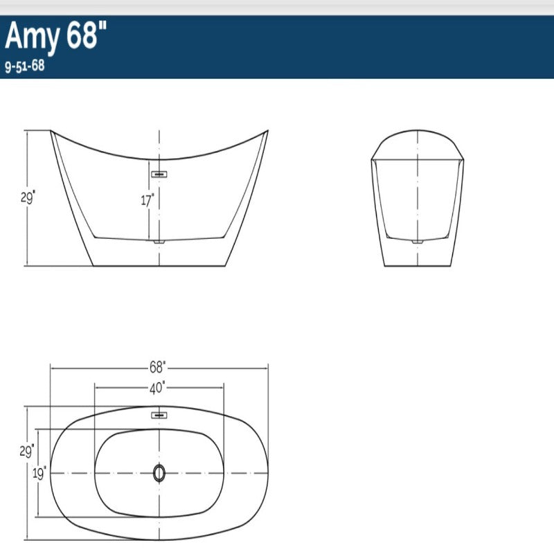 Amy Acrylic Soaking Bathtub 68" ( White / Black )
