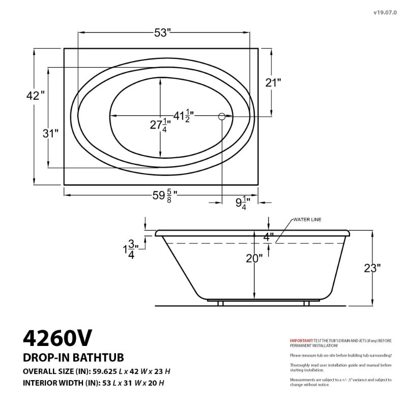 ATLANTIS WHIRLPOOLS VOGUE 42 X 60 RECTANGULAR SOAKING BATHTUB 4260VS