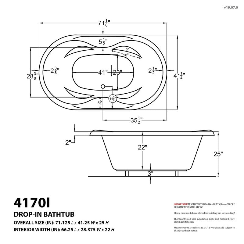 ATLANTIS WHIRLPOOLS INDULGENCE 41 X 70 OVAL SOAKING BATHTUB 4170IS