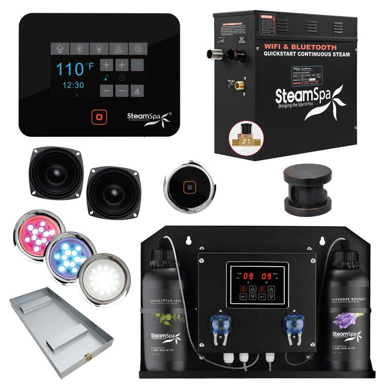 SteamSpa Black Series 6kW QuickStart Steam Bath Generator Package with Dual Aroma Pump